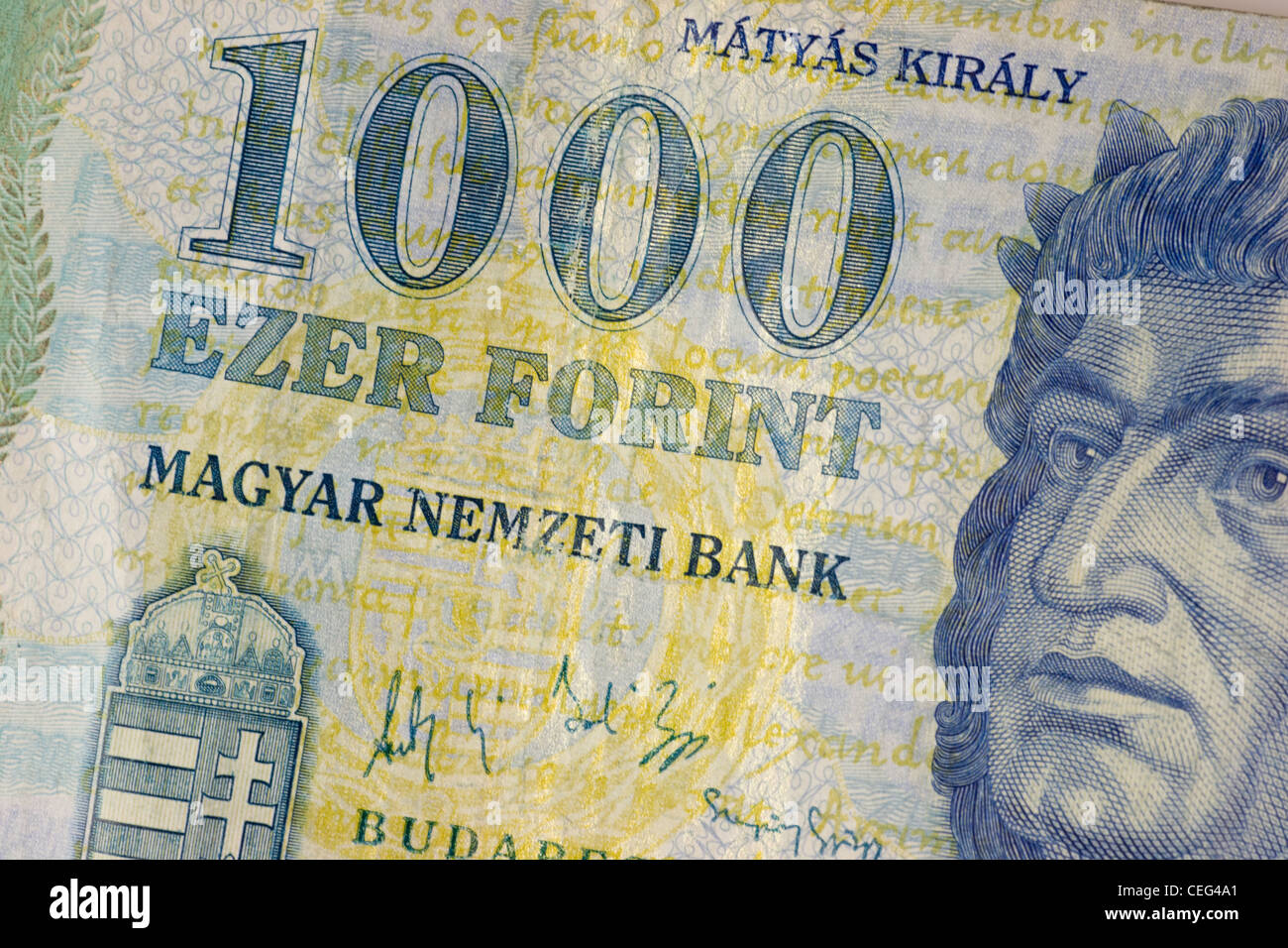 Moneda Forint húngaro, 1000 nota Foto de stock