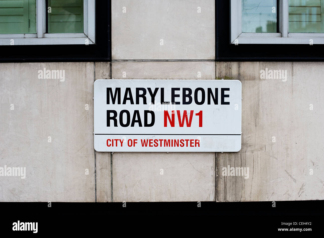 Nombre de la calle Marylebone Road, signo, NW1, la ciudad de Westminster, Londres Foto de stock
