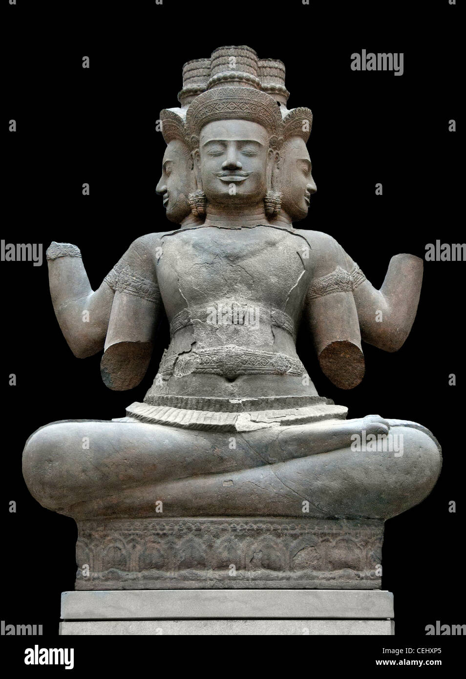 Brama dios hindú de arenisca del siglo10th Iva Camboyana de Battambang distrito Baset Koh su estilo Camboya Foto de stock