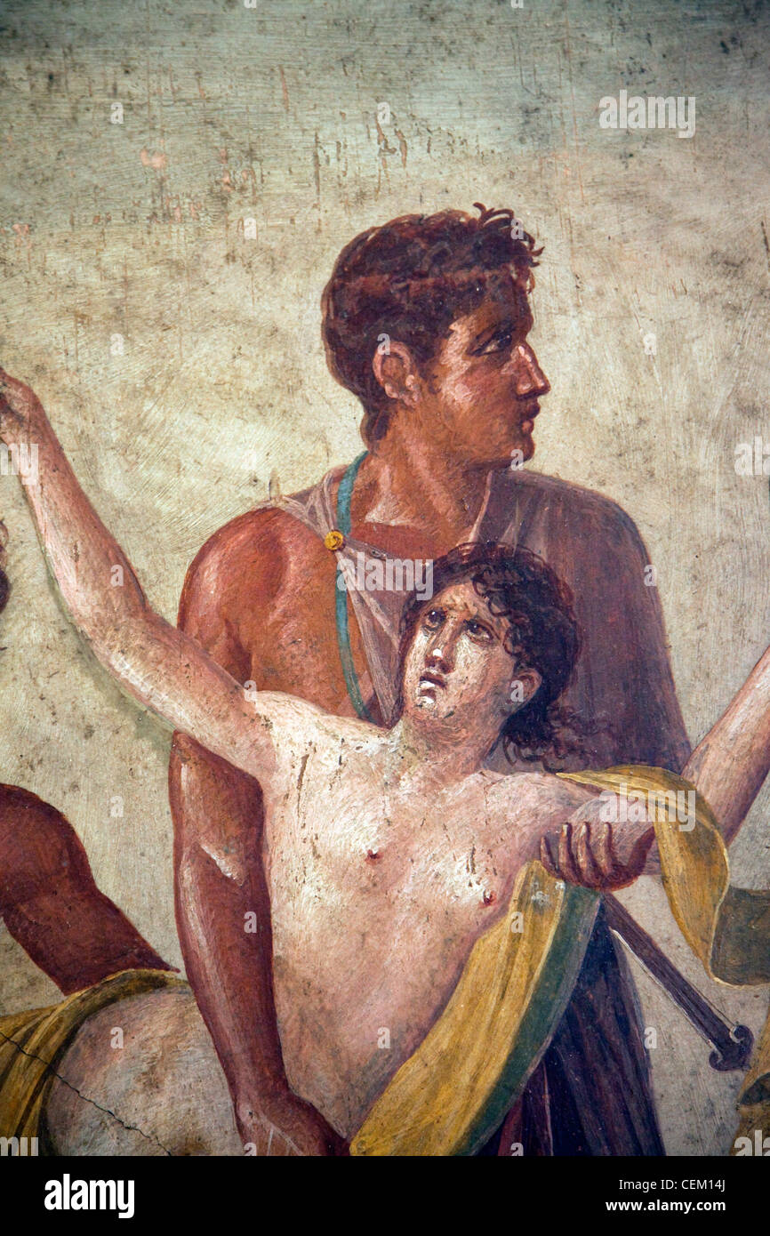 Italia, Nápoles, Museo de Pompeya, la casa del poeta trágico (VI, 8, 5), el sacrificio de Ifigenia Foto de stock