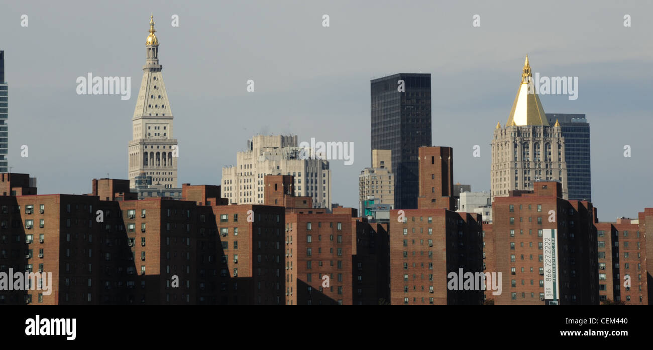 Buildings many towers masonry skyscrapers rising manhattan skyline