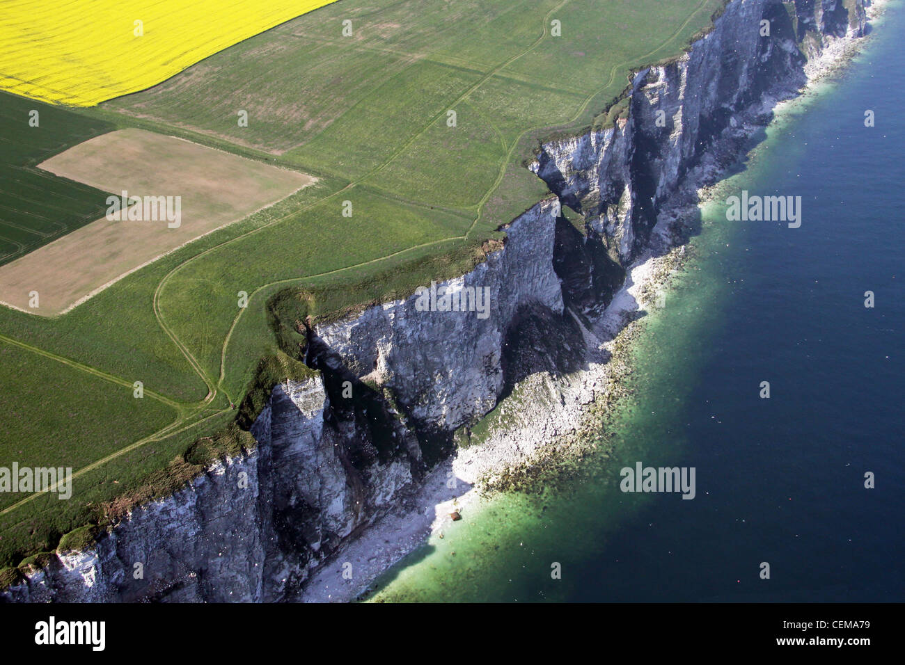 Imagen aérea de la Costa Este de Yorkshire acantilados & Beach Foto de stock