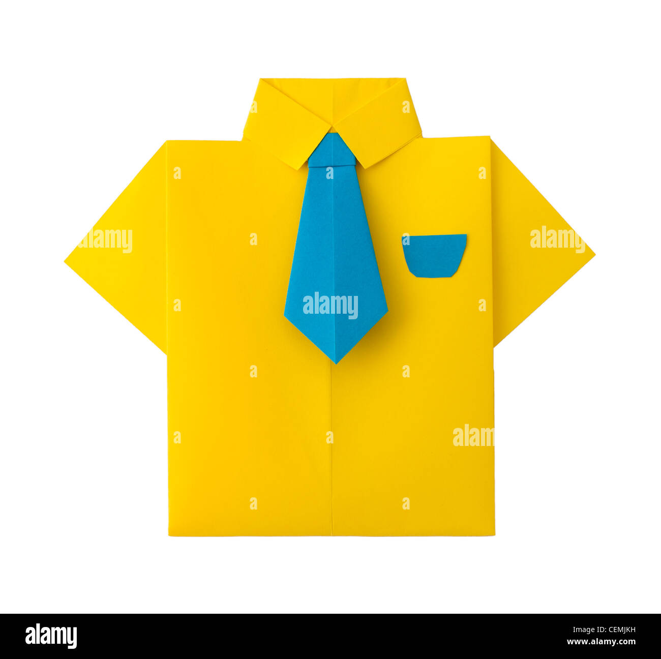 Origami camisa amarilla con corbata. Aislados en blanco Foto de stock