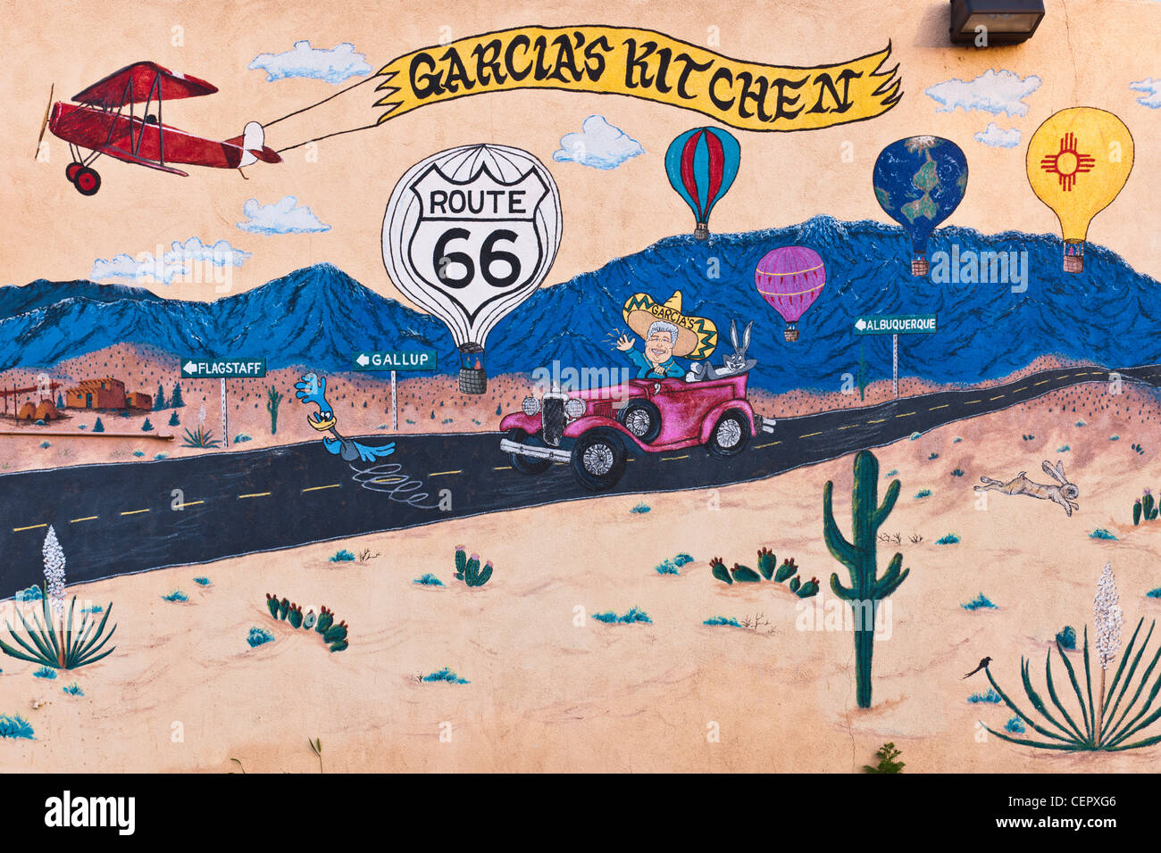 Mural sobre la Ruta 66, Albuquerque Foto de stock