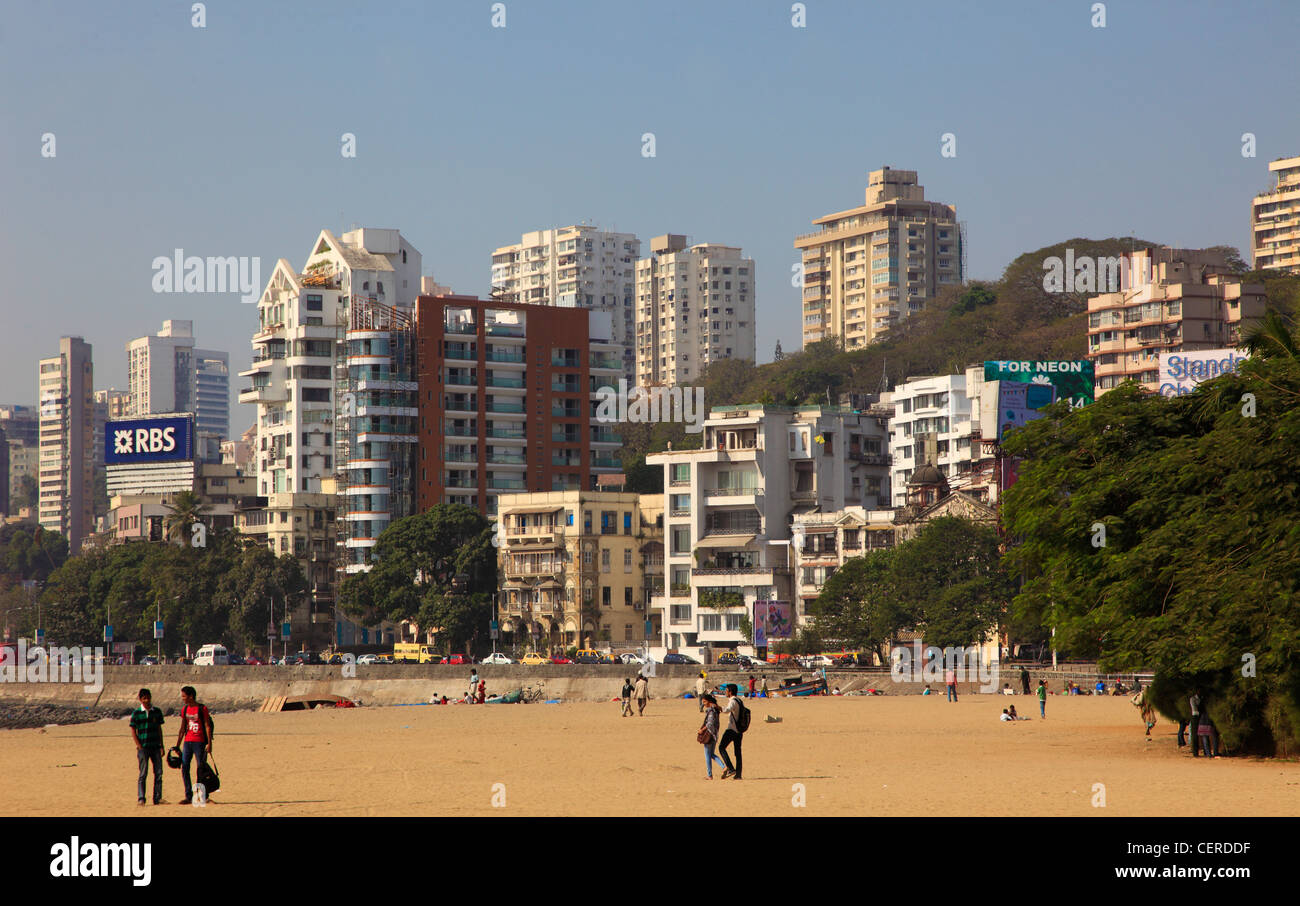 Mumbai, Maharashtra, India, Malabar Hill skyline, Chowpatty Beach