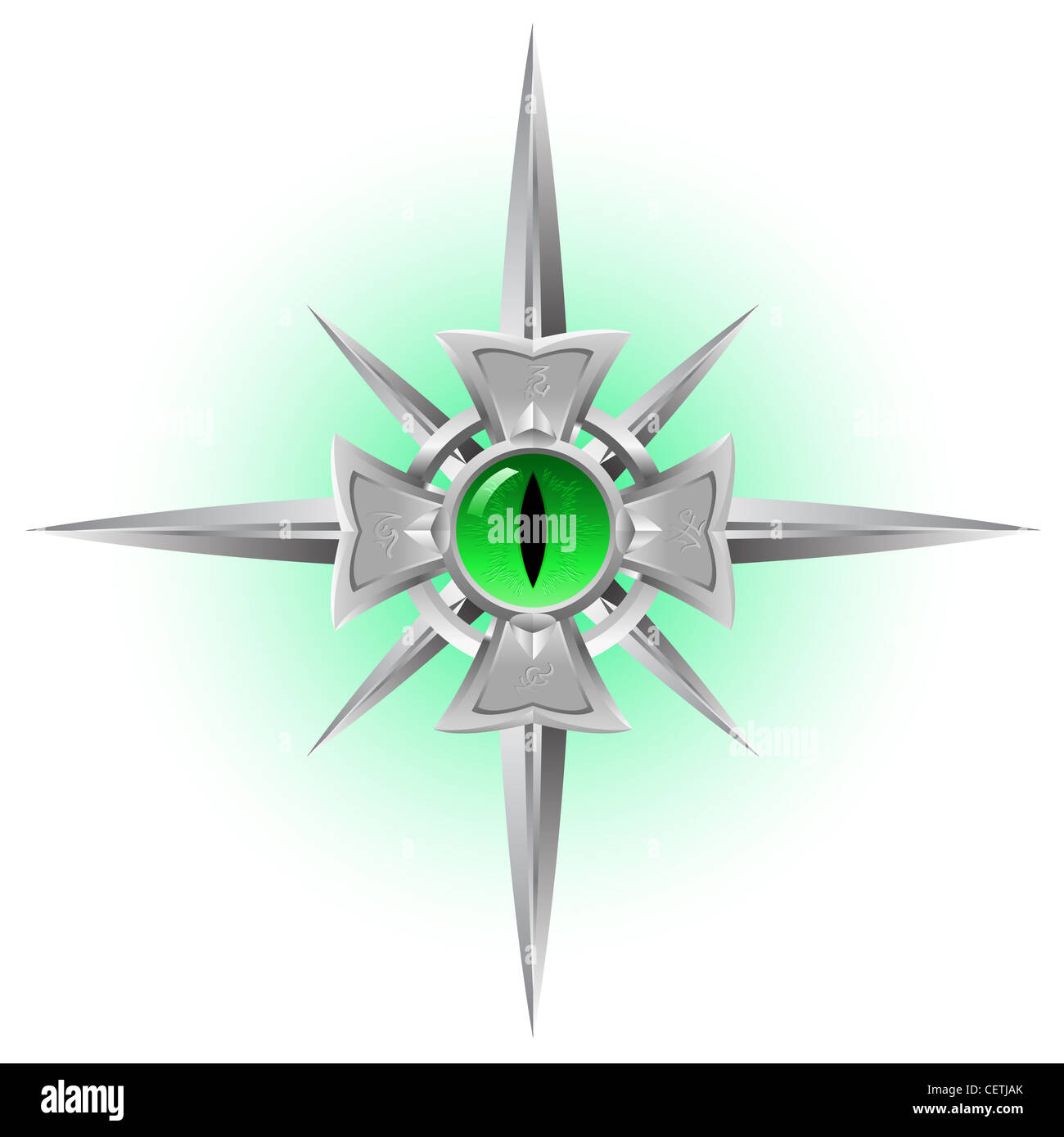 Amuleto. Dragon ojo verde. Ilustración aislado sobre fondo blanco. Foto de stock