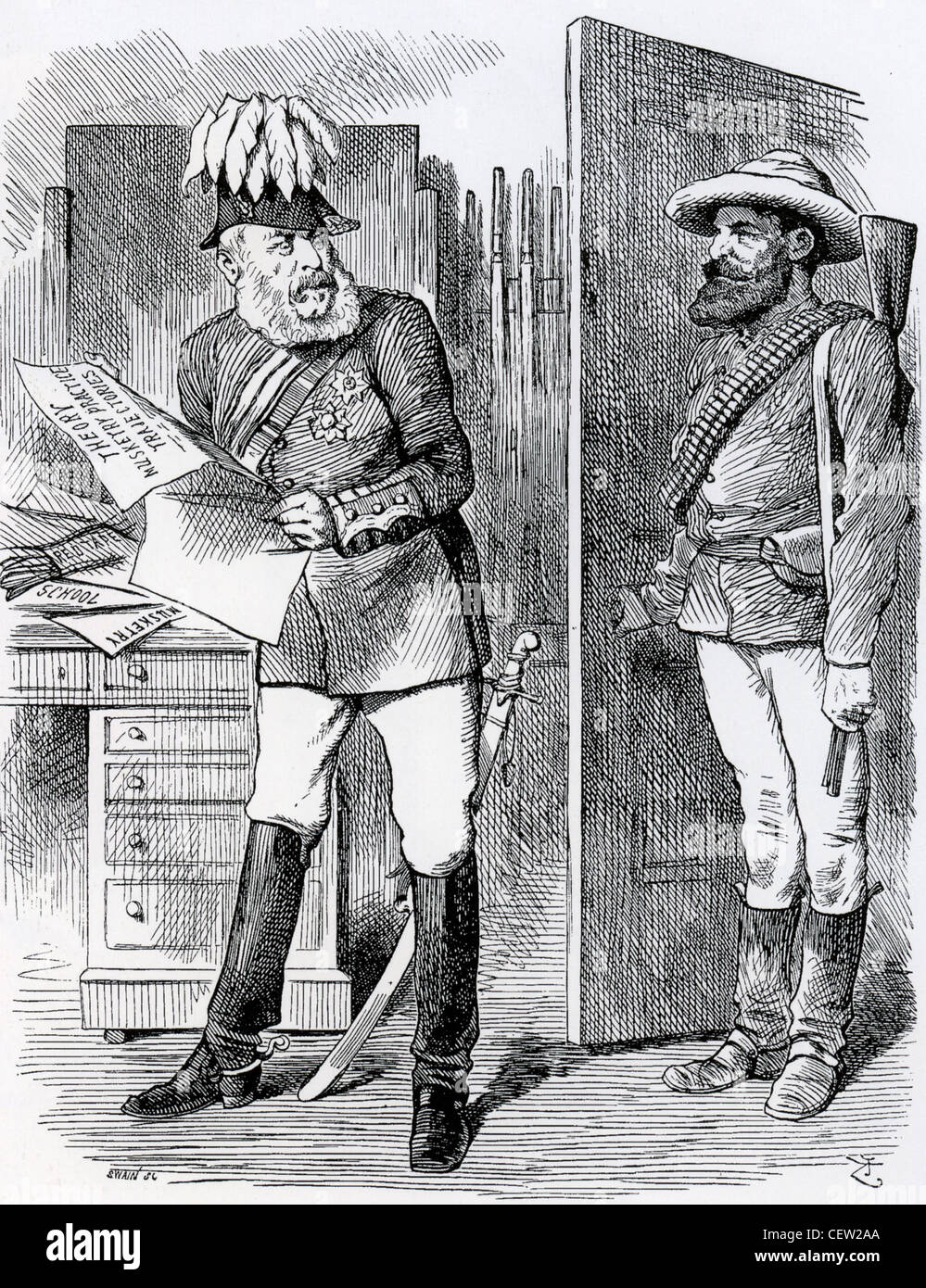Guerra de los bóers Punch cartoon 1881 se burla del Señor Roberts' habilidades de disparo del ejército. Véase la descripción a continuación. Foto de stock