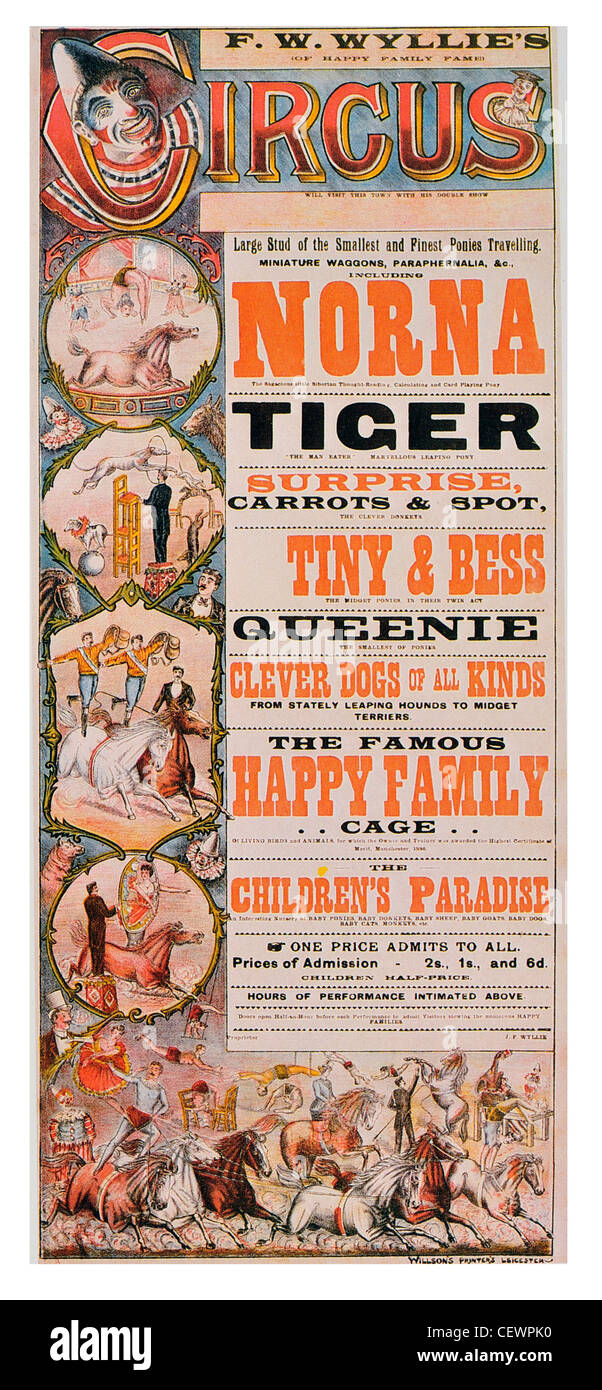 F.W. Wyllie's touring cartel de circo de finales del siglo XIX. Foto de stock