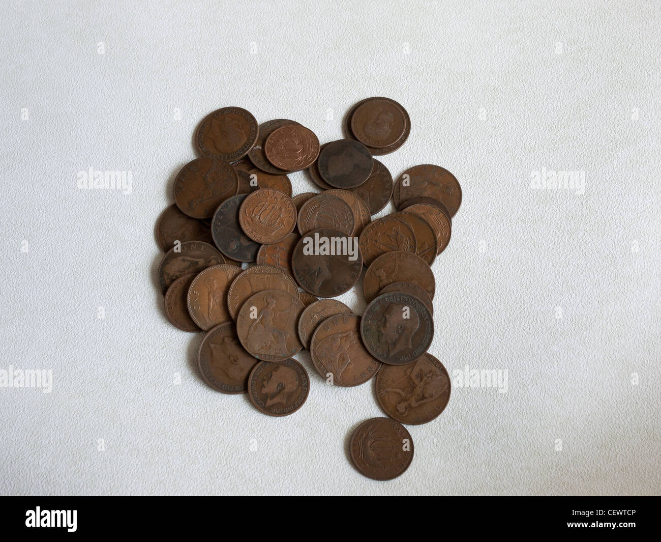 Pre Decimalización British pennies. Foto de stock