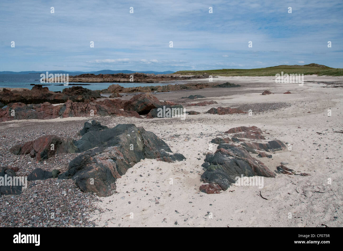 Un paisaje de North Shore beach iona en la costa occidental de Escocia. Foto de stock