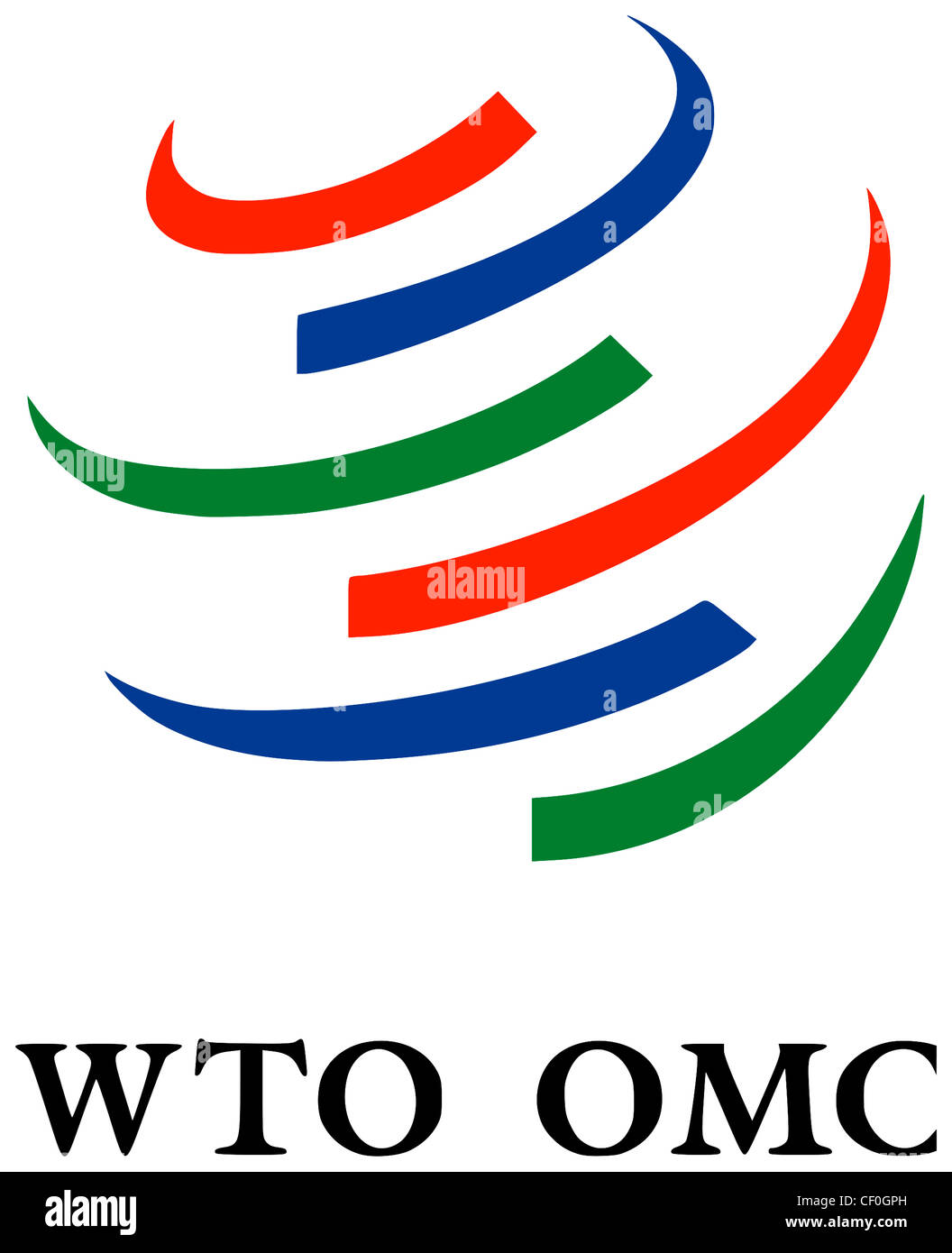 El logotipo de la Organización Mundial del Comercio OMC basada en Ginebra. Foto de stock