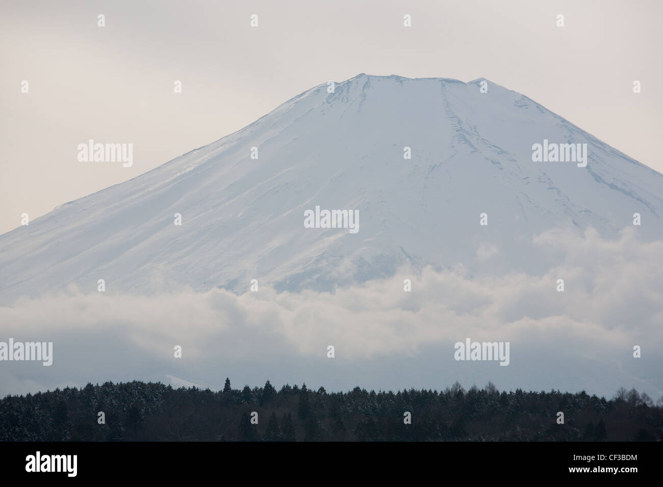 El monte Fuji, visto desde el lago Yamanaka, en Japón, el martes 28 de febrero de 2012. Foto de stock