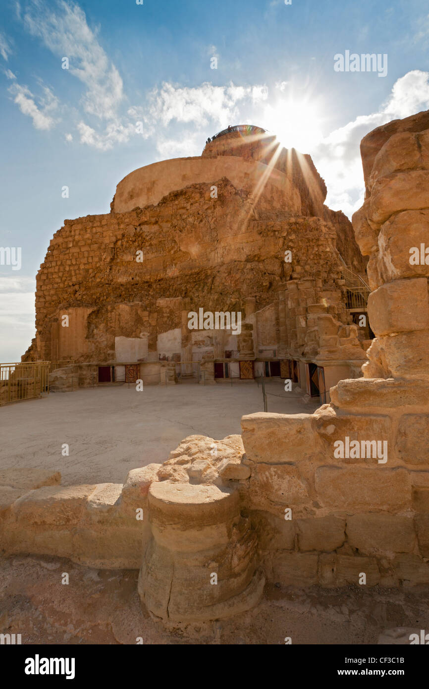 Israel, la fortaleza de Masada, palacio del rey Herodes-villa Foto de stock