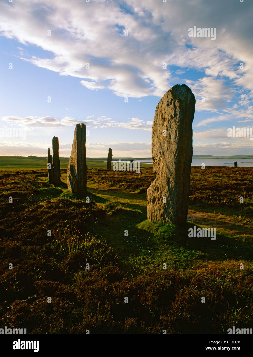 Anillo de Brodgar Stone Henge y círculo, mirando hacia el lago de Harray. Foto de stock