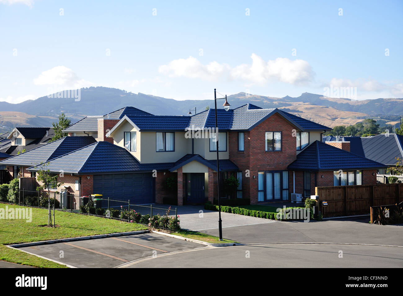 Gran casa unifamiliar en estrecha, Halswell, Christchurch, la región de Canterbury, Nueva Zelanda Foto de stock