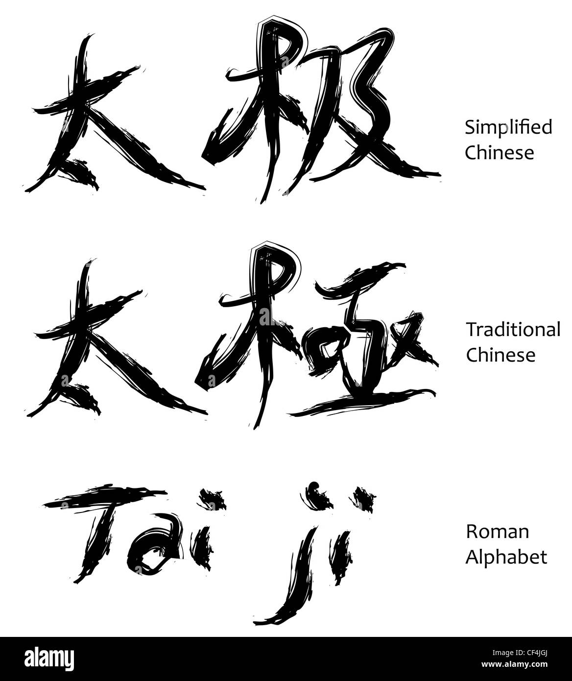 Tai ji o tai chi caracteres chinos en la caligrafía, es un término de la  filosofía del taoísmo Fotografía de stock - Alamy