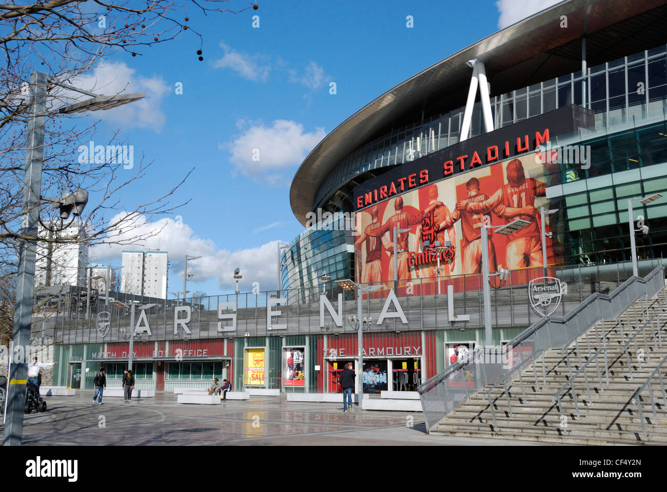 El exterior del Emirates Stadium, hogar del Arsenal Football Club. Foto de stock