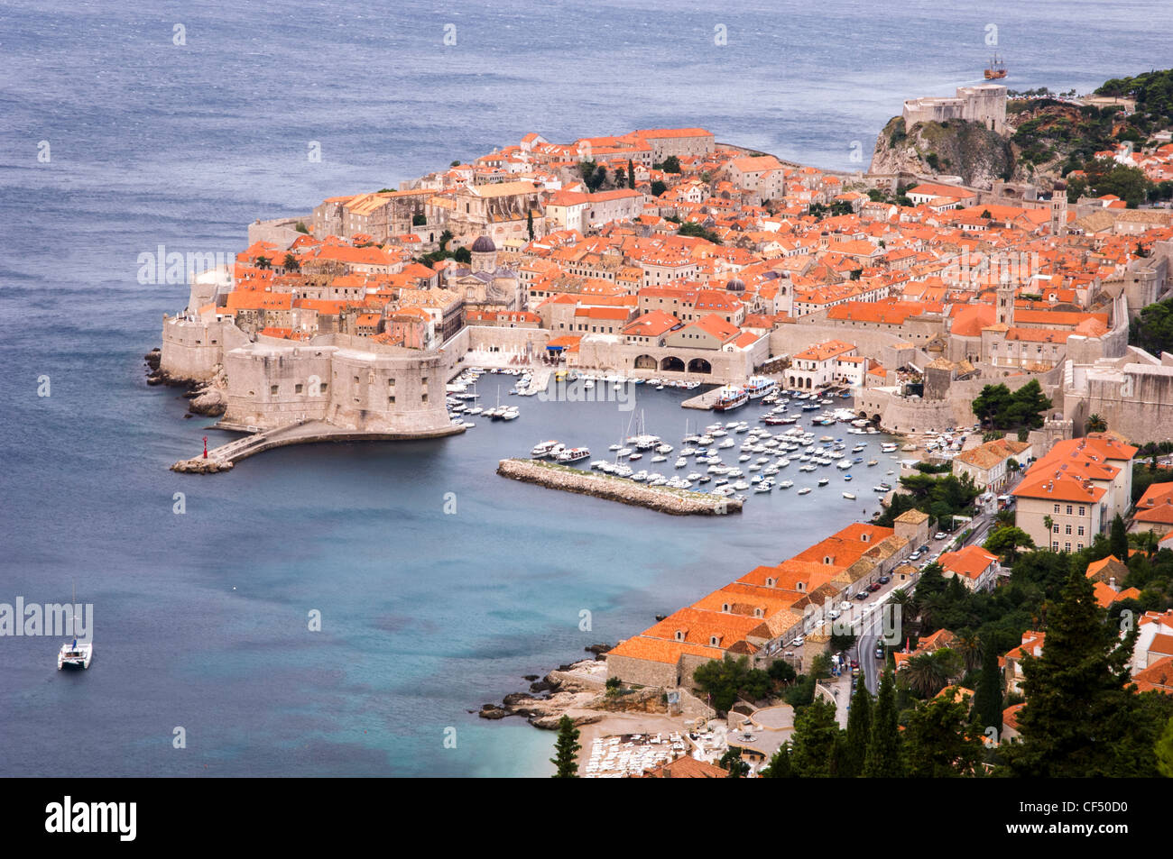 Vista superior del techo, la ciudad vieja de Dubrovnik, Dubrovnik, Croacia, Europa Foto de stock