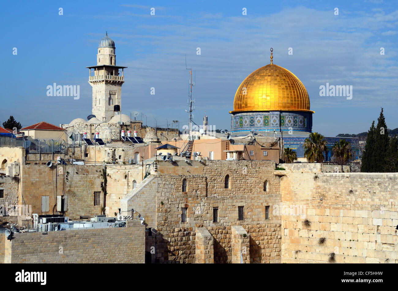 Muro de las Lamentaciones y la cúpula de la Roca en Jerusalén, Israel Foto de stock
