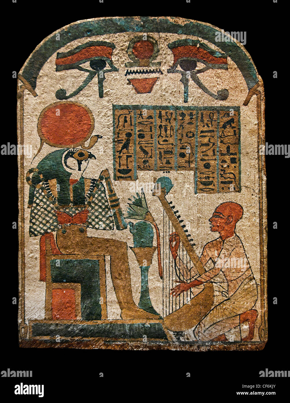 Músico Amun - Amon Djedkhonsuiufankh juega el arpa ante Dios Re Horakhty 3 Período 1069 - 664 BC Egipto jeroglífico egipcio Foto de stock