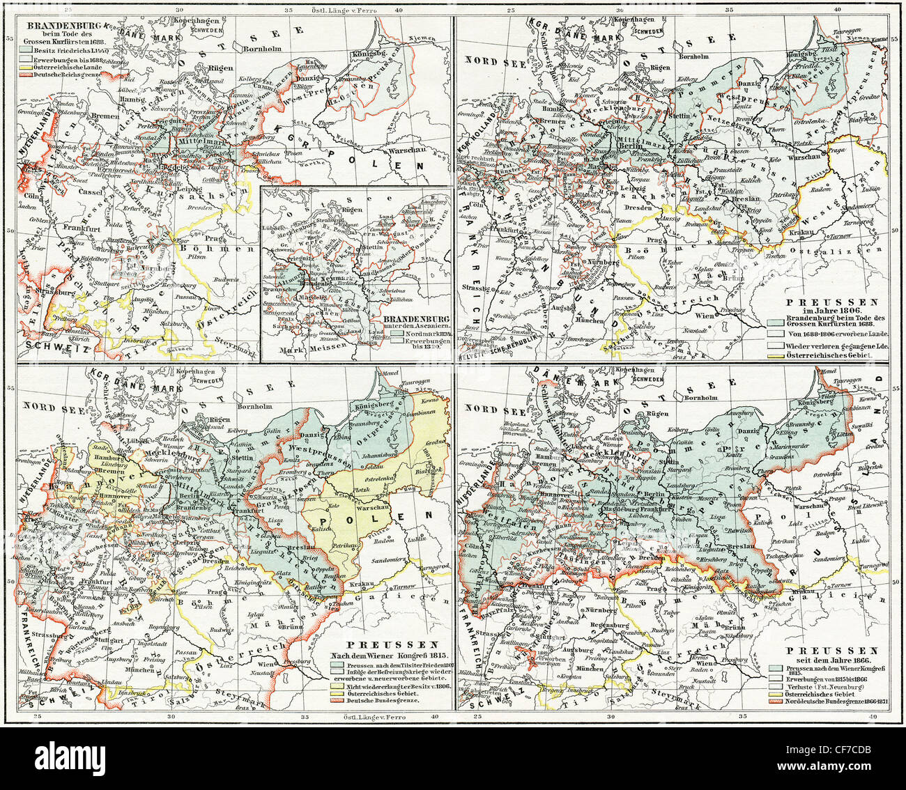 Mapa de la historia de Prusia, bajo la versión de Carl Wolf. Foto de stock