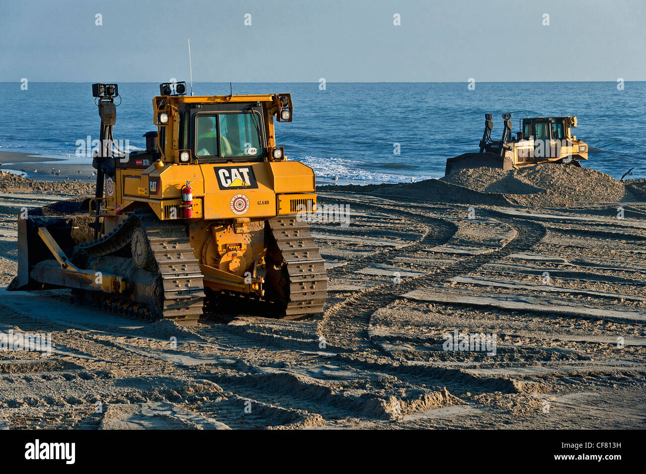 Reconstrucción de playas erosionadas, nags head, Outer Banks, Carolina del Norte, EE.UU. Foto de stock