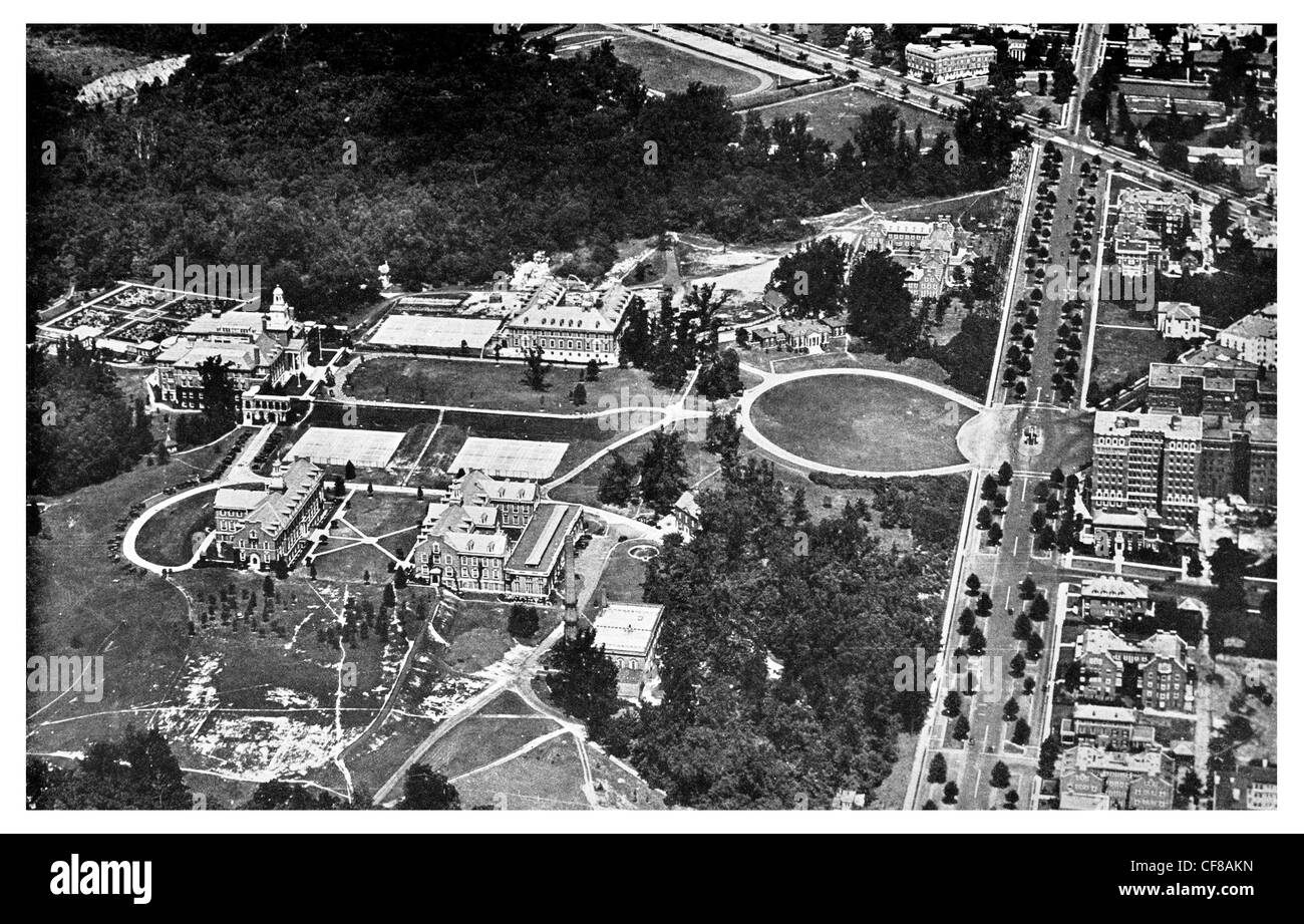 1927 La Universidad Johns Hopkins de Baltimore vista aérea EE.UU. Foto de stock