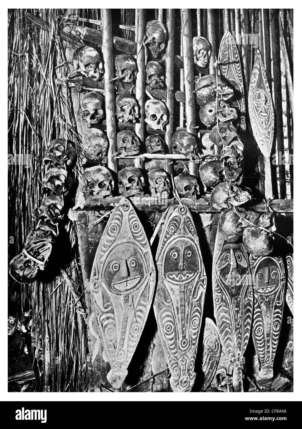 1927 Skull Rack en una Duba Daima Papua Nueva Guinea PNG; Tok Pisin: Papua Niugini, Estado Independiente de Papúa Foto de stock