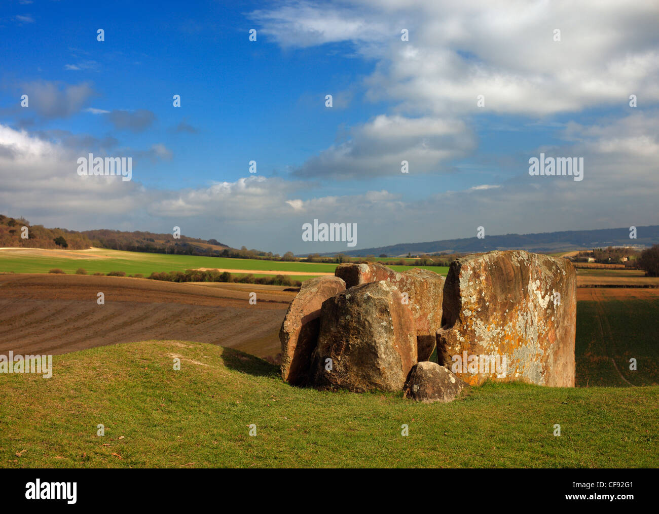 Las Piedras, una Coldrum Neolítico septadas Long Barrow. Trottiscliffe, Kent, Inglaterra, Reino Unido. Foto de stock
