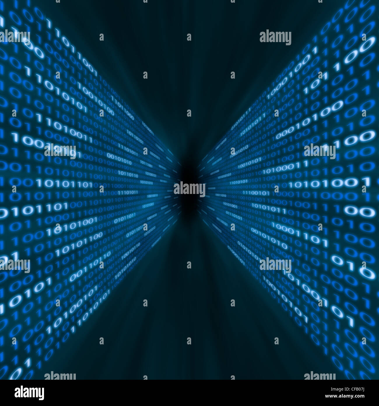Corredor de código binario azul fluyendo en una vorágine Foto de stock
