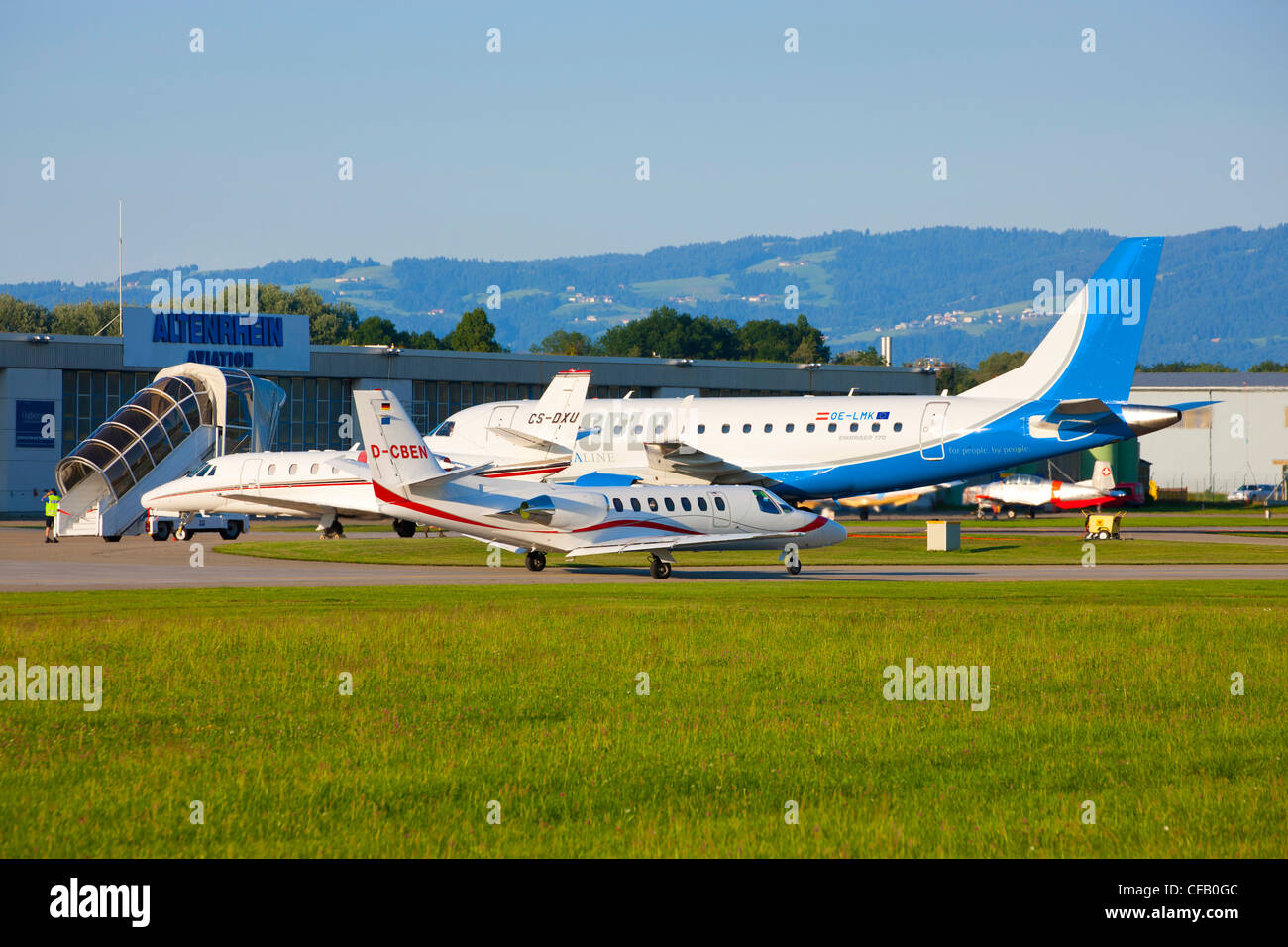Altenrhein, aeródromo, Suiza, en el cantón de San Gallen, aviones, aviones jet, Foto de stock