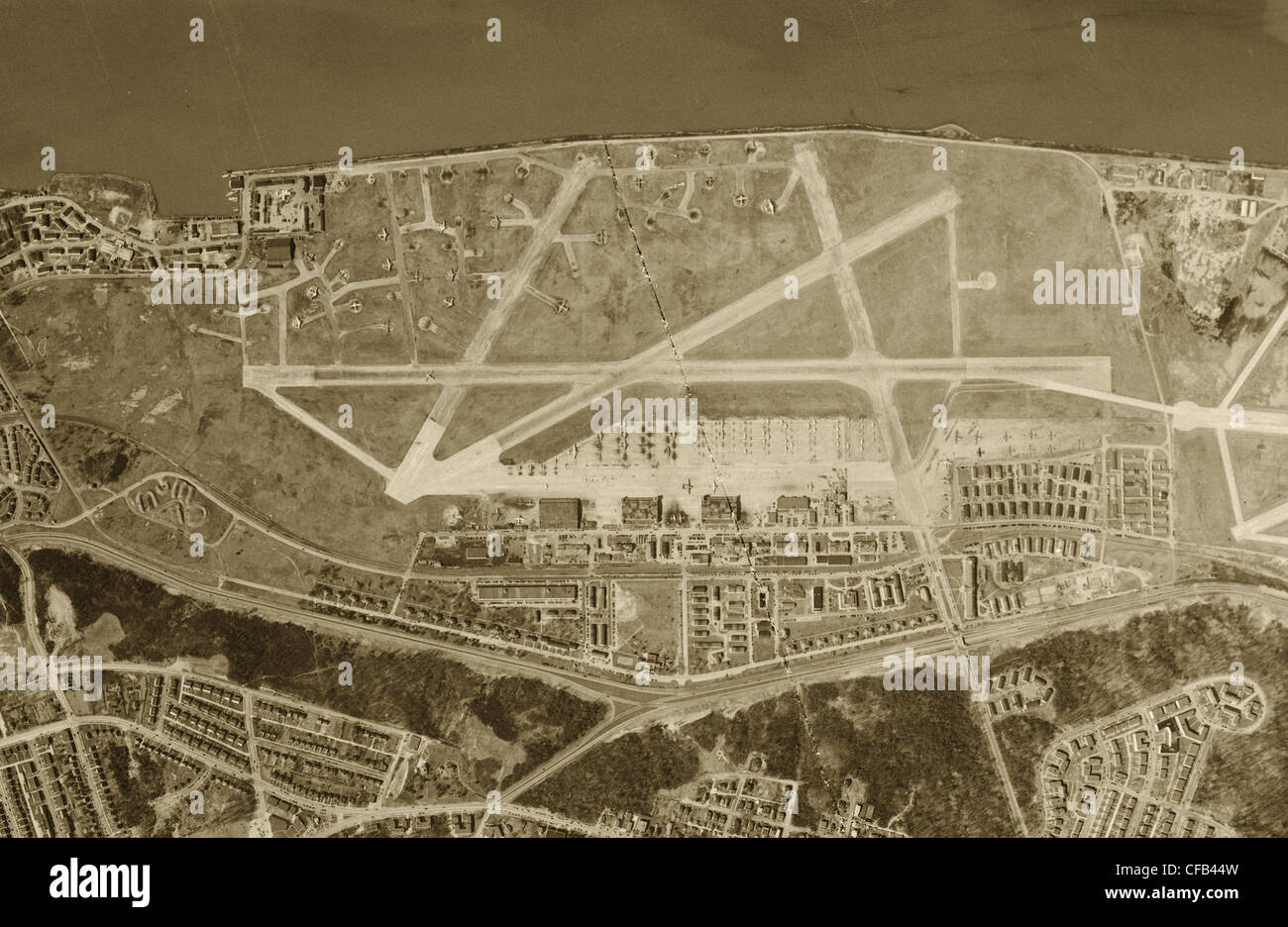 Fotografía aérea histórica la Base Bolling de la Fuerza Aérea, Washington D.C., 1949 Foto de stock