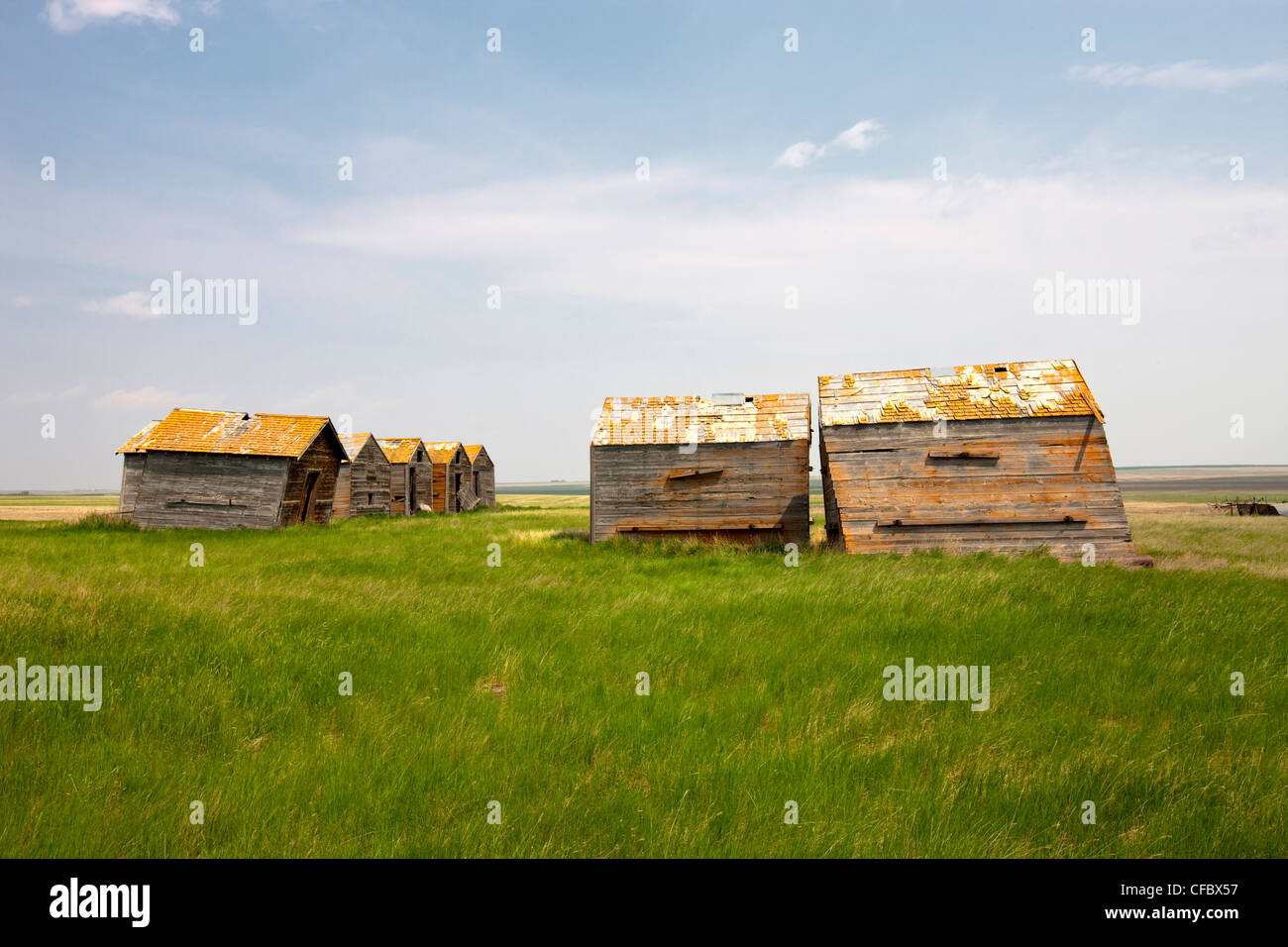 Granja abandonada en malas Hills, Saskatchewan, Canadá. Foto de stock