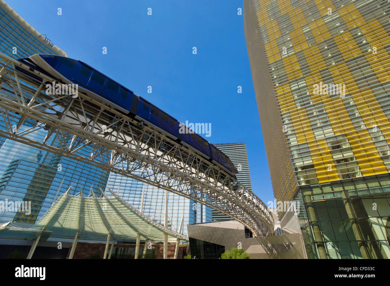 El monorraíl, CityCenter complejo, Las Vegas Boulevard South, el Strip, en Las Vegas, Nevada, EE.UU. Foto de stock
