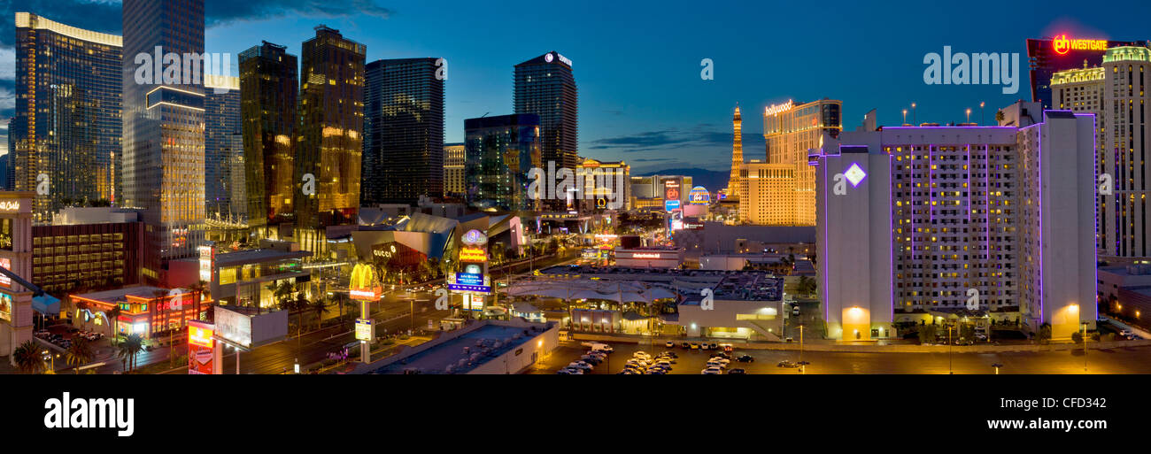 Panorama nocturno, el Strip, en Las Vegas, Nevada, Estados Unidos de América, Foto de stock