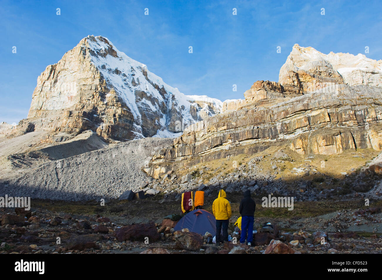 Camping en el cerro de Ritacuba, 5230m, el Parque Nacional Cocuy, Colombia, Sur America Foto de stock