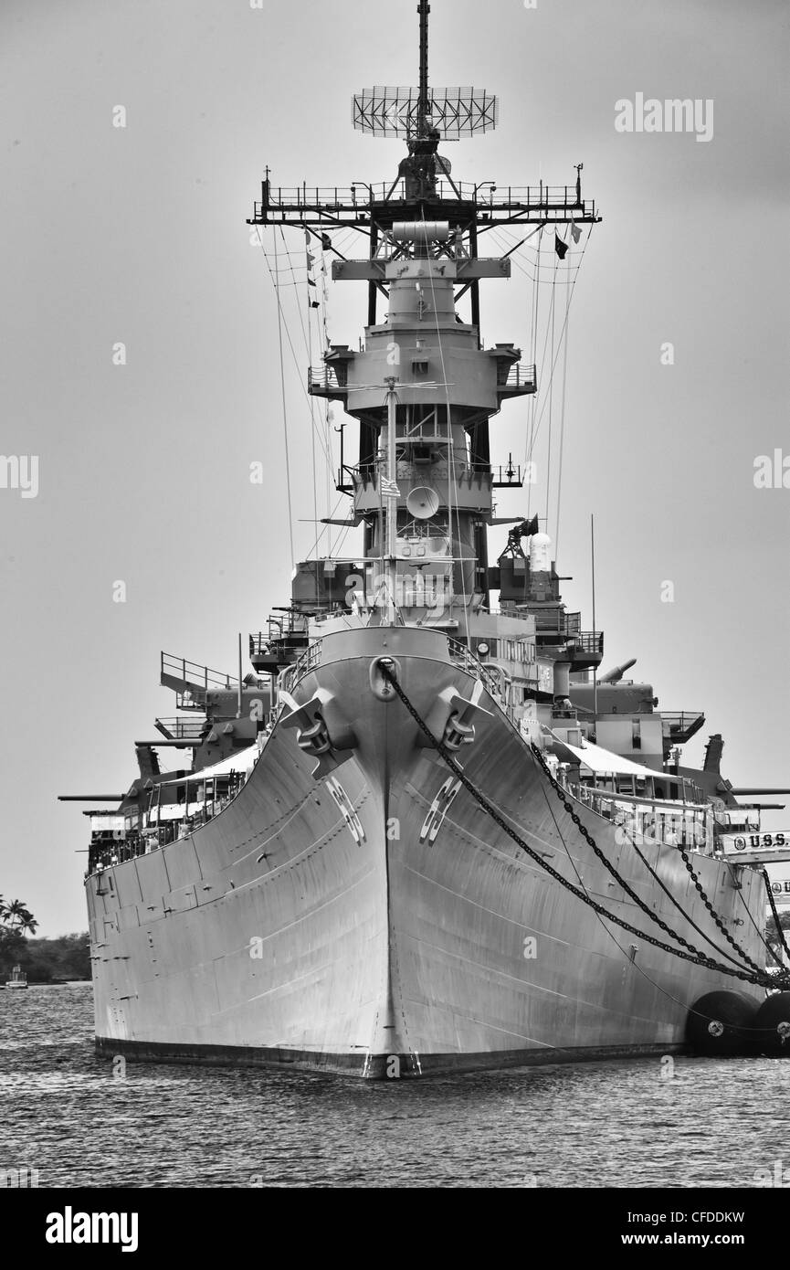 Cañones de El acorazado USS Missouri, Pearl Harbor, Hawai. El buque fue el sitio de la rendición del Japón de la Segunda Guerra Mundial. Foto de stock