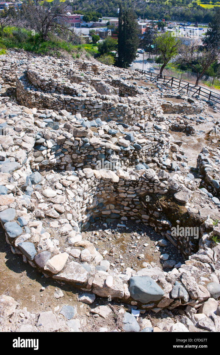 Las excavaciones neolíticas de Choirokoitia, Sitio del Patrimonio Mundial de la UNESCO, Chipre, Europa Foto de stock