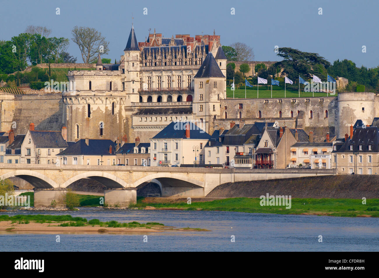 Chateau d'Amboise y río Loira, Sitio del Patrimonio Mundial de la UNESCO, Loir et Cher, Valle del Loira, Francia, Europa Foto de stock