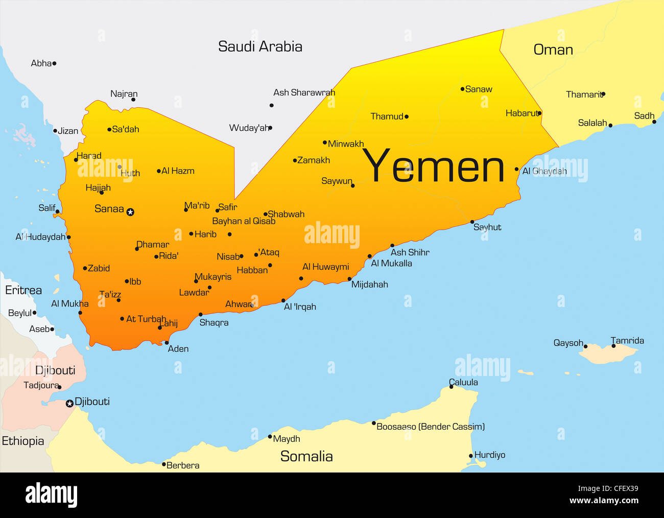 Resumen de color vectorial Mapa de Yemen país Fotografía de stock Alamy