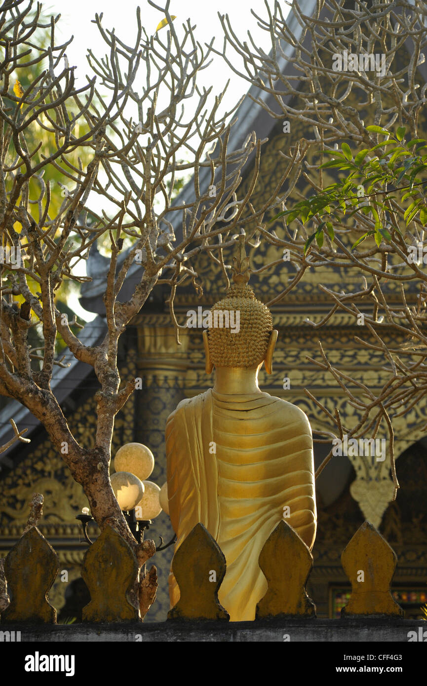 Budhha staue desde atrás delante de Wat Xieng Muan, en Luang Prabang, Laos, República Democrática Popular de Laos Foto de stock