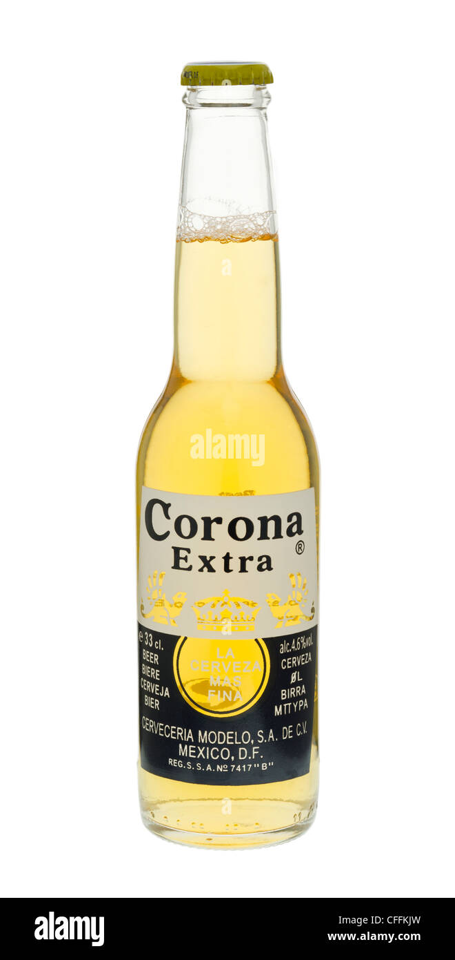 Botella de Cerveza Corona Extra. Foto de stock