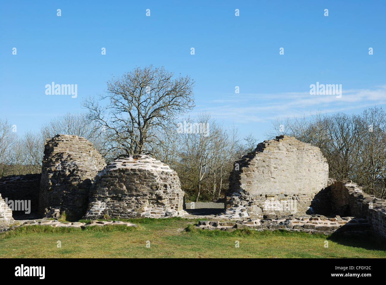 Mantenga Dolforwyn piedra Castillo, Powys, Gales, Reino Unido Foto de stock
