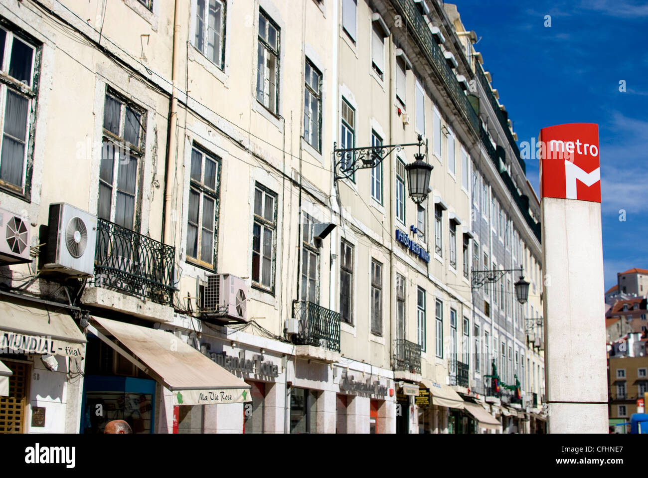 El metro de Lisboa firmar, Rossio, Portugal, Europa Foto de stock