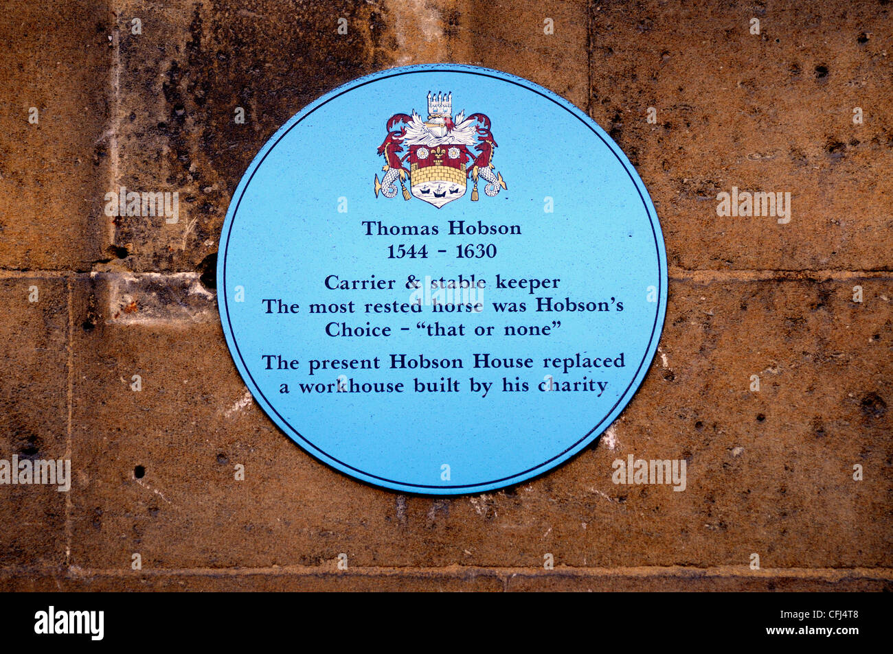 Thomas Hobson "Hobson's Choice" de placa, St Andrews Street, Cambridge, Inglaterra, Reino Unido. Foto de stock