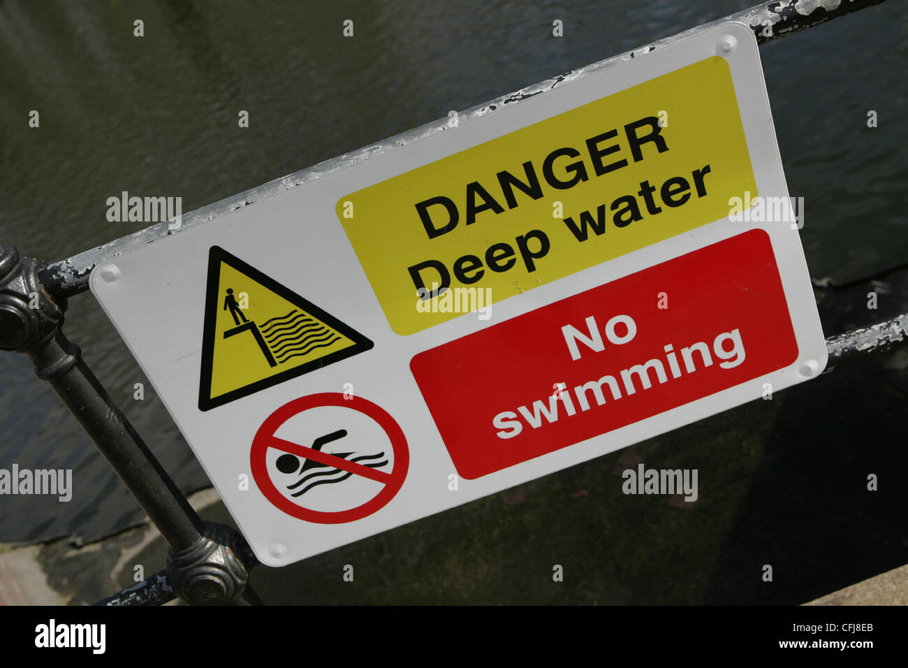 Peligro de agua profunda ningún signo de natación - Río Avon uk Foto de stock