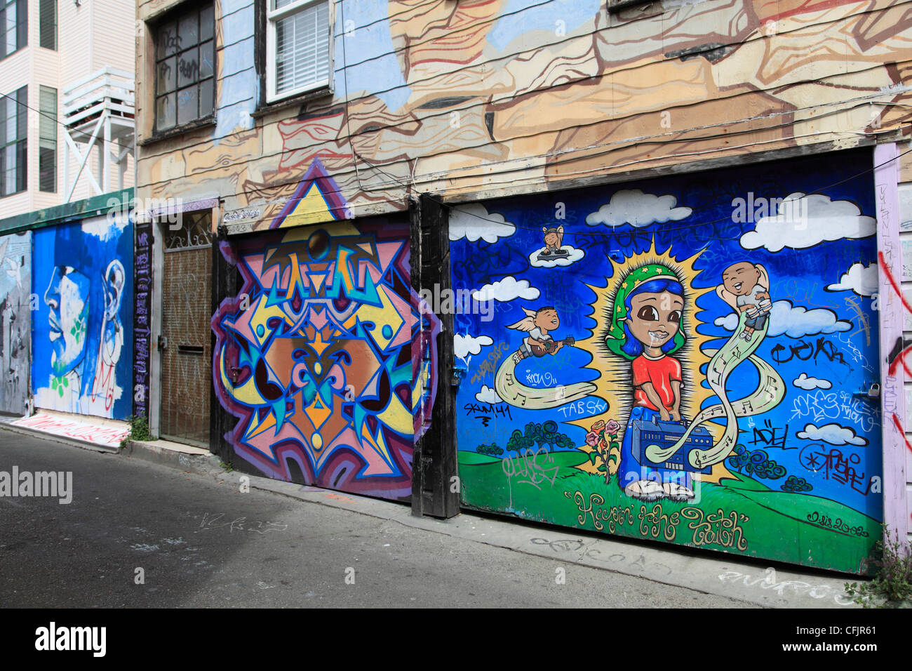 Los murales, Clarion Alley, distrito de la Misión, la misión, San Francisco, California, Estados Unidos de América, América del Norte Foto de stock