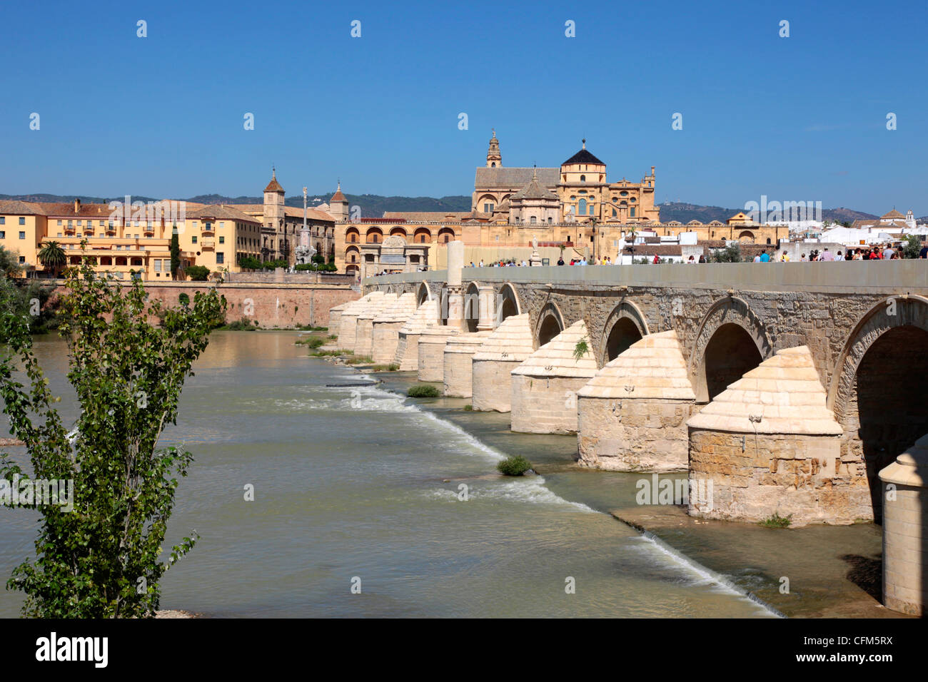 Puente romano sobre el río Guadalquivir, el casco antiguo de la ciudad, Córdoba, Andalucía, España, Europa Foto de stock
