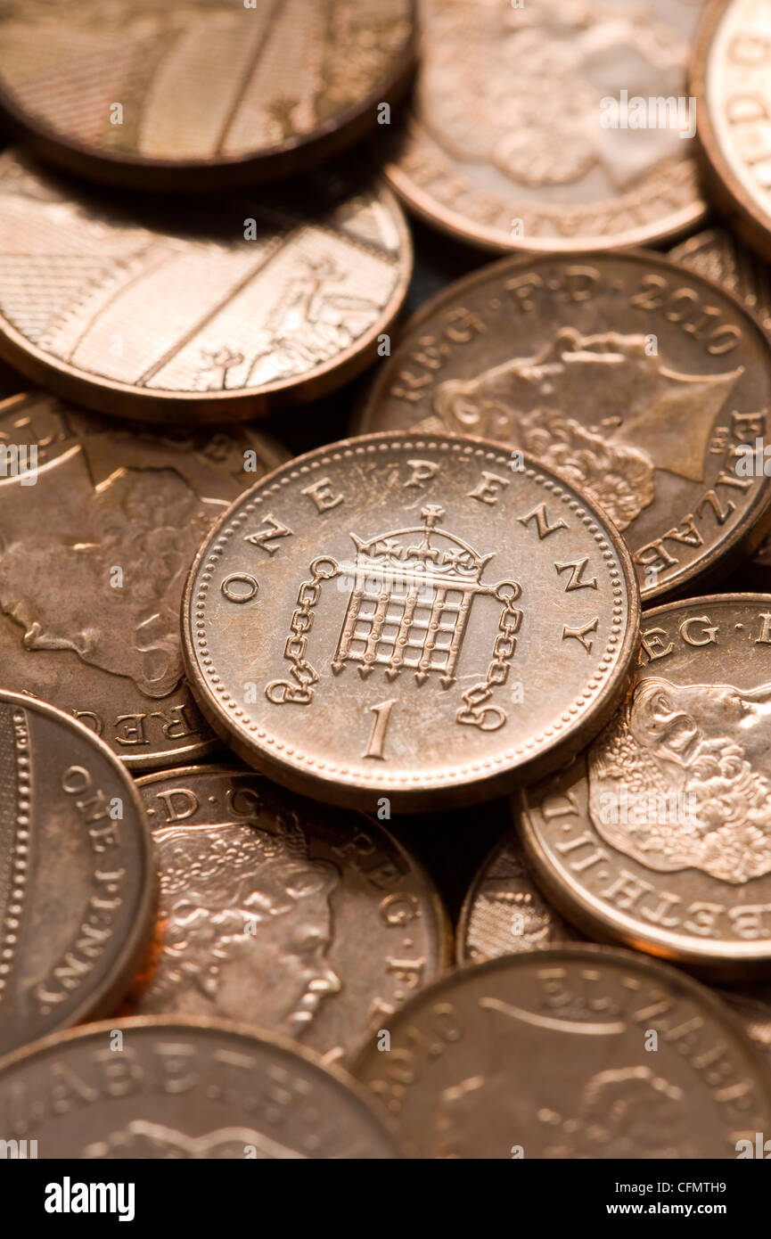 Imagen de fotograma completo de centavos la libra esterlina británica Foto de stock