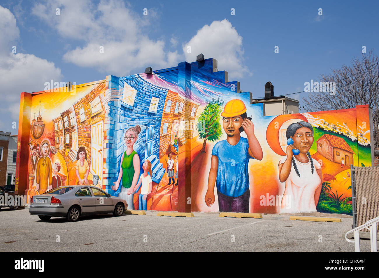 Colorido mural, barrio Highlandtown, Baltimore, Maryland Foto de stock